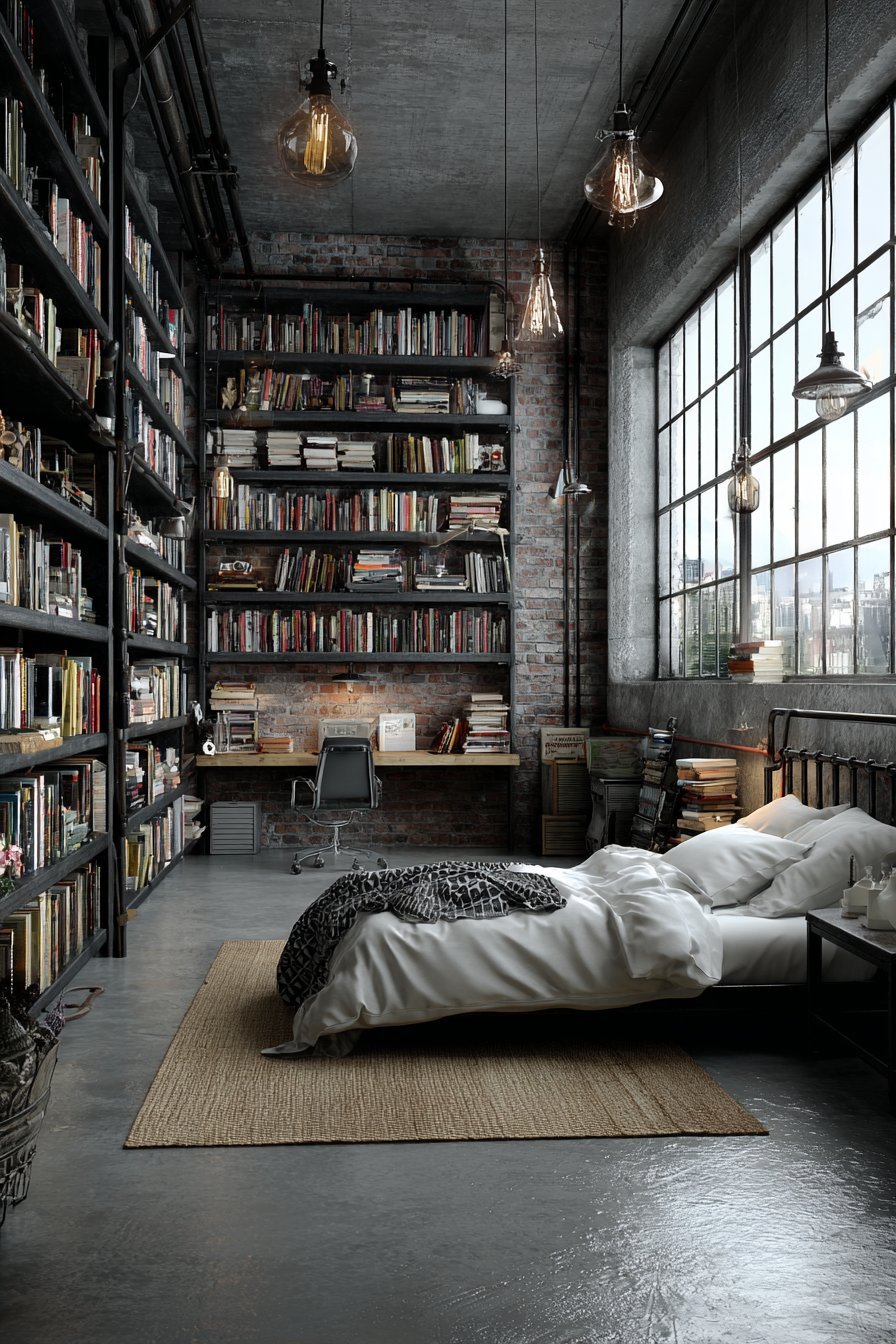Industrial Loft Library Bedroom