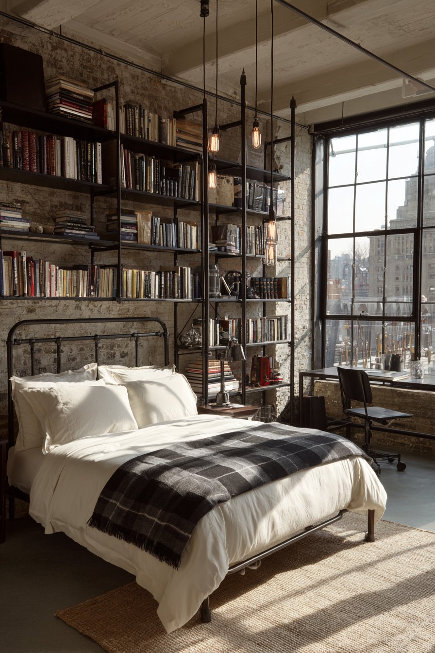 Industrial Loft Library Bedroom
