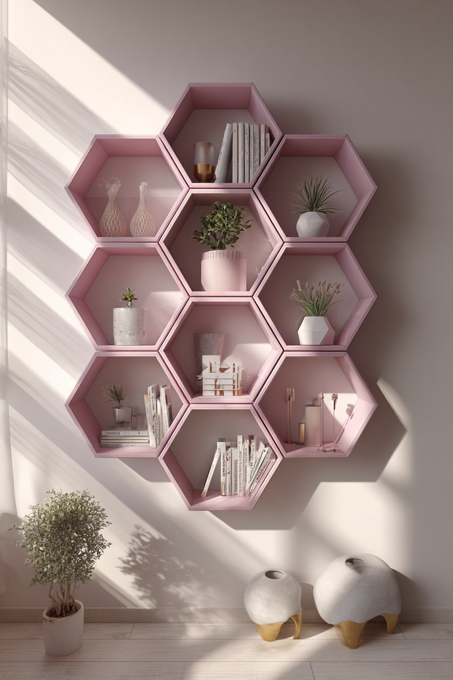 Modern Geometric Hexagonal Wall Shelves