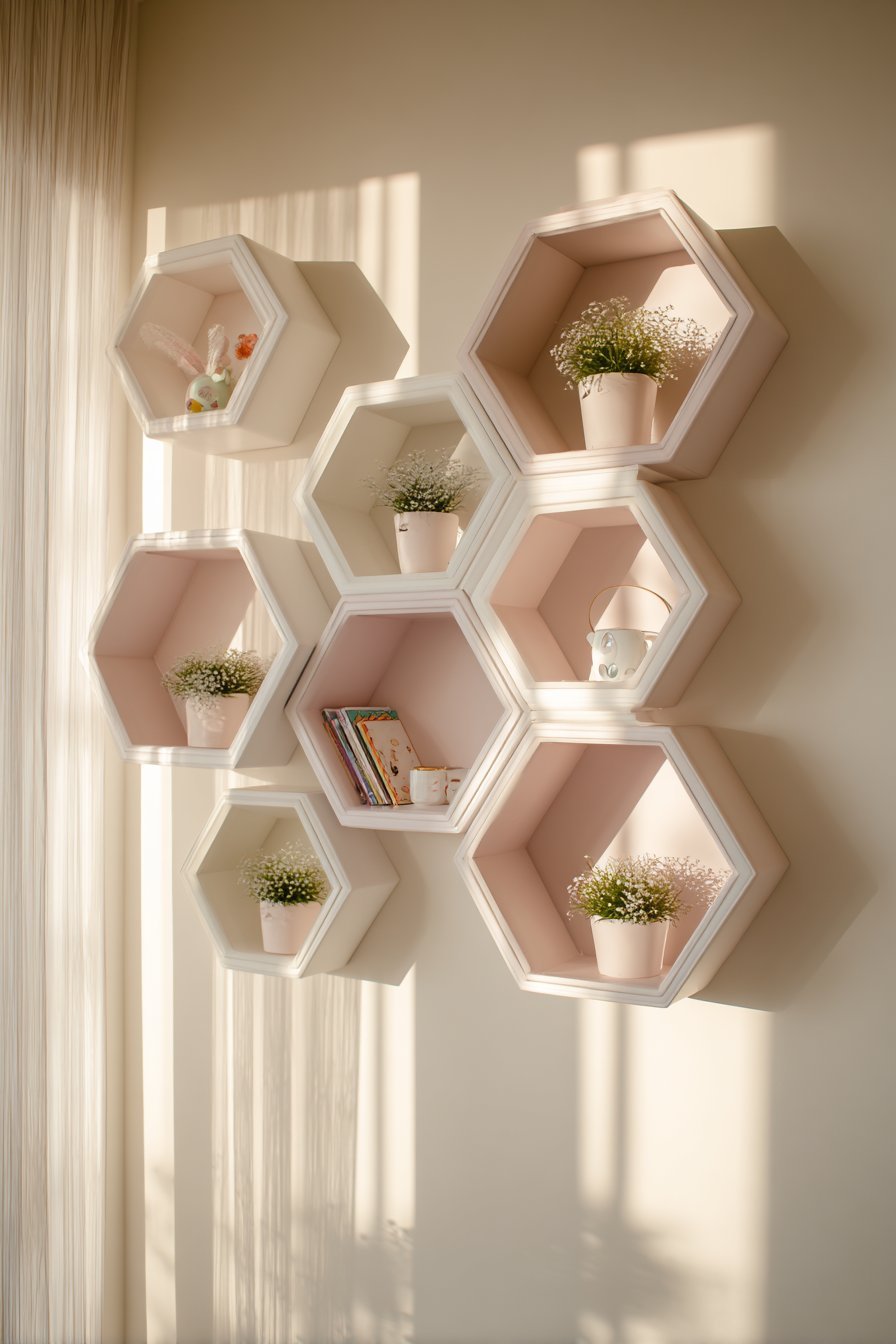 Modern Geometric Hexagonal Wall Shelves