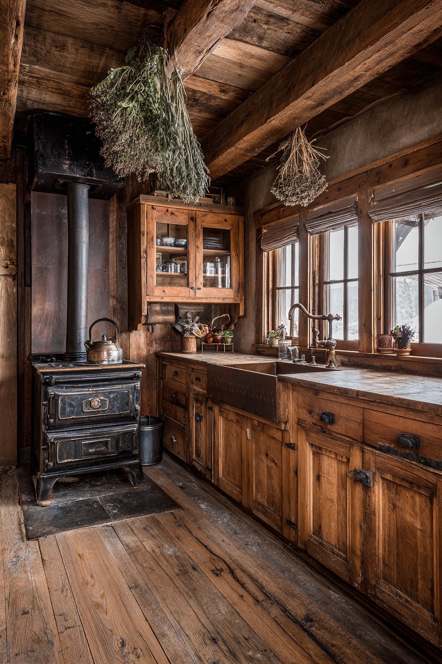 Wood-Burning Cookstove Farmhouse Kitchen