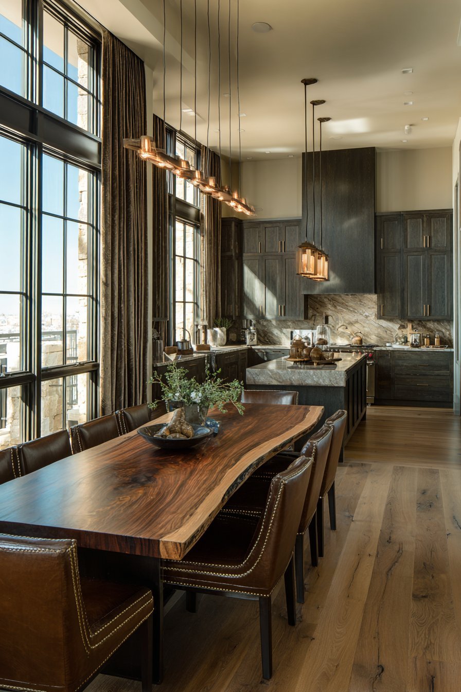 Walnut Dining Table With Leather Chairs