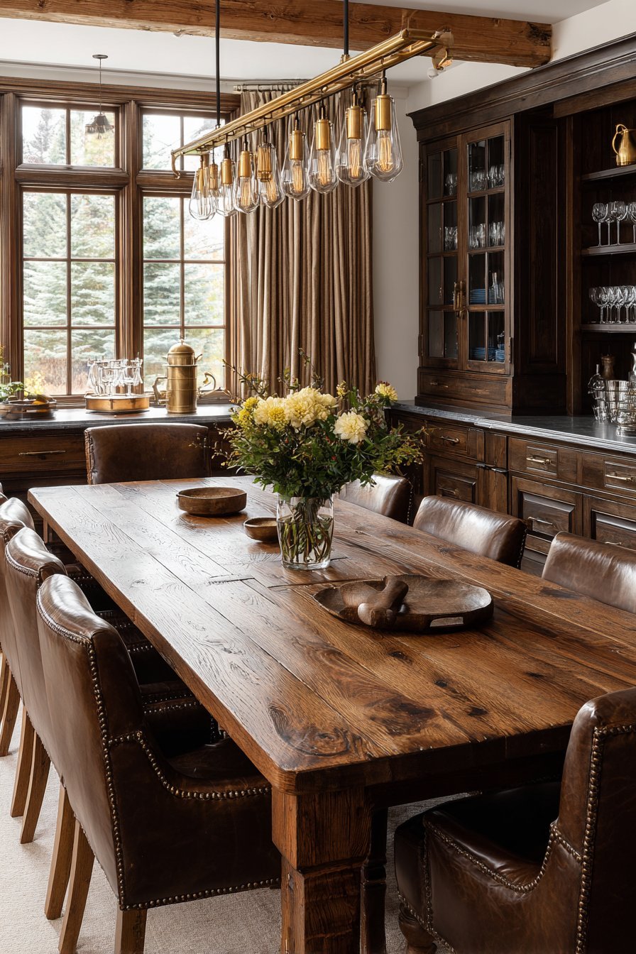 Walnut Dining Table With Leather Chairs