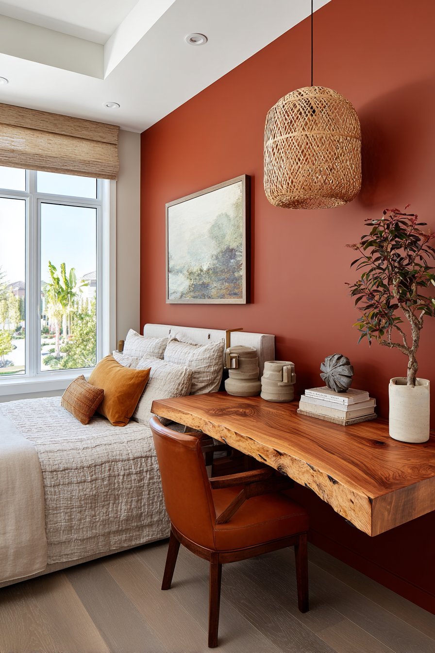 Live-Edge Walnut Floating Desk Integration