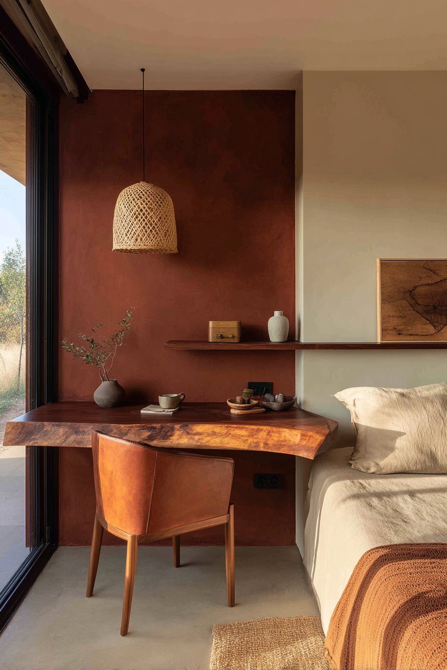 Live-Edge Walnut Floating Desk Integration