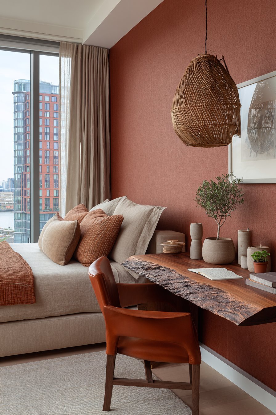 Live-Edge Walnut Floating Desk Integration