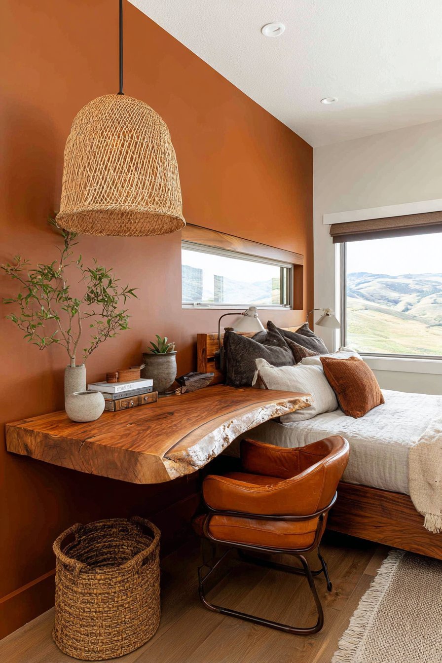 Live-Edge Walnut Floating Desk Integration