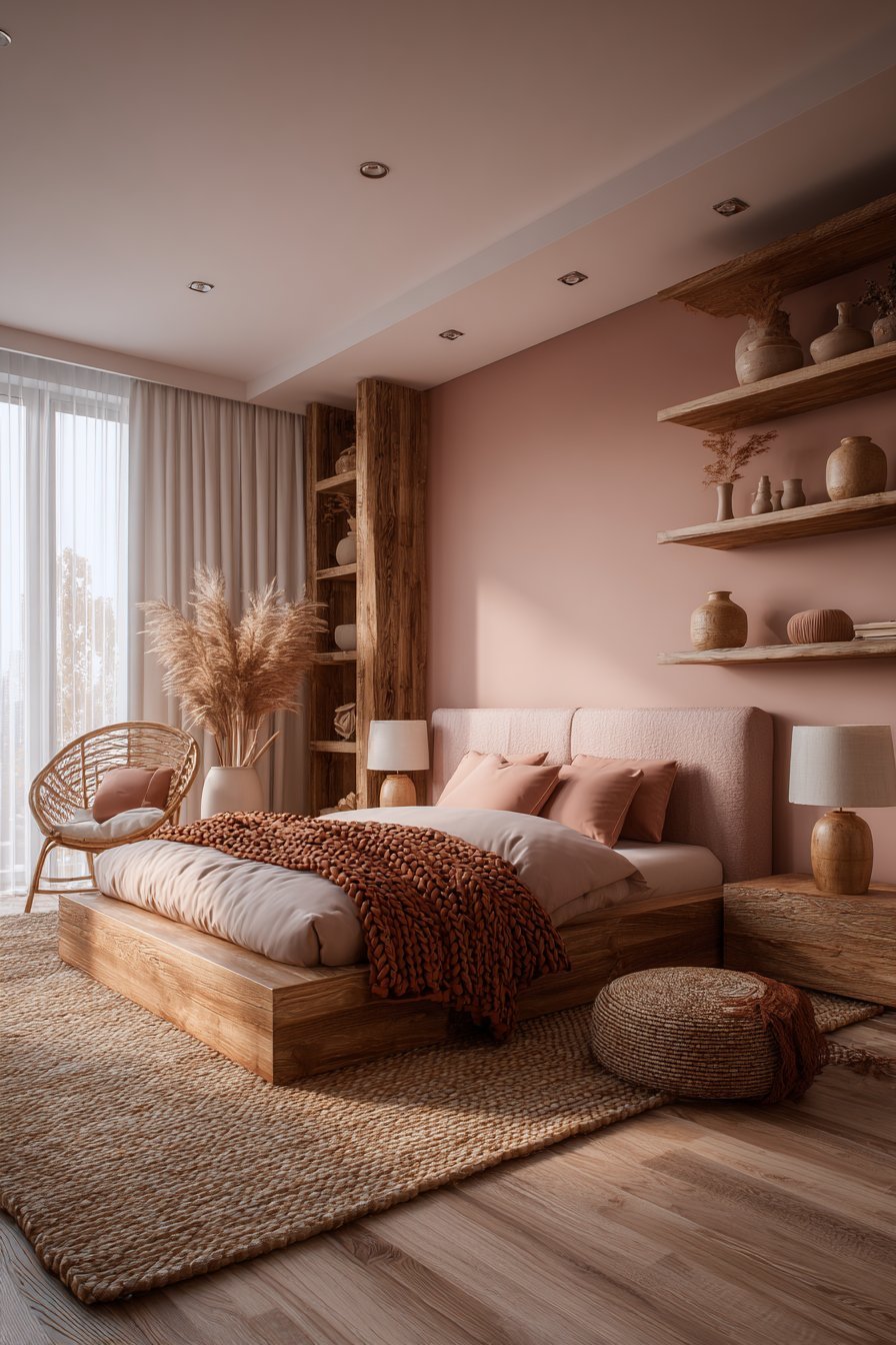 Earthy pink bedroom