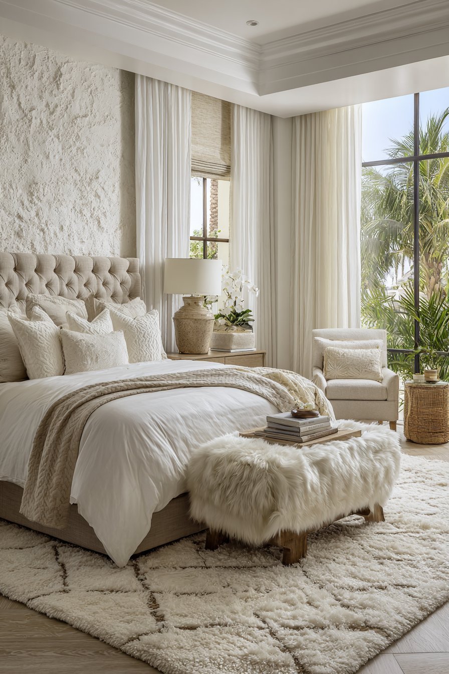White and beige bedroom