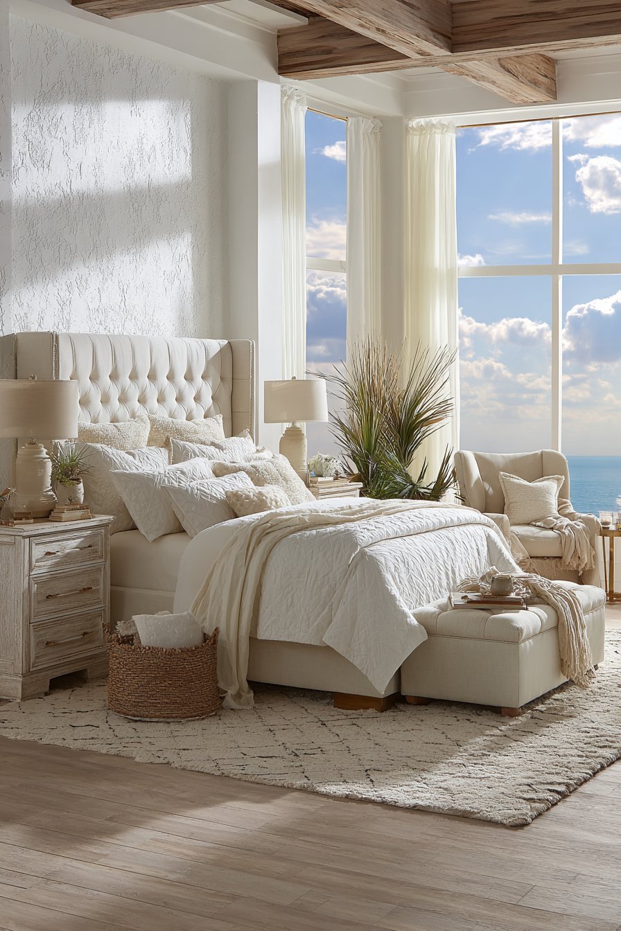 White and beige bedroom
