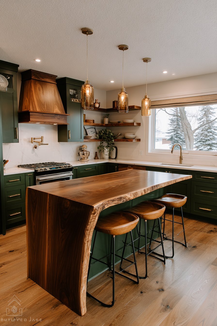 Dark green and wood kitchen