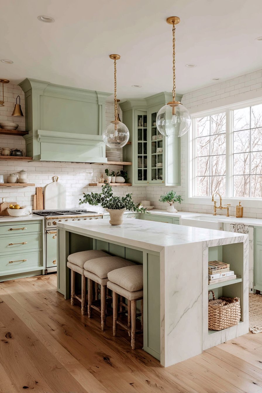 Soft green kitchen