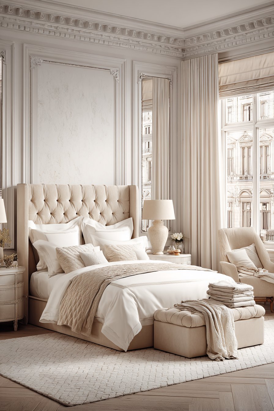 White and beige bedroom