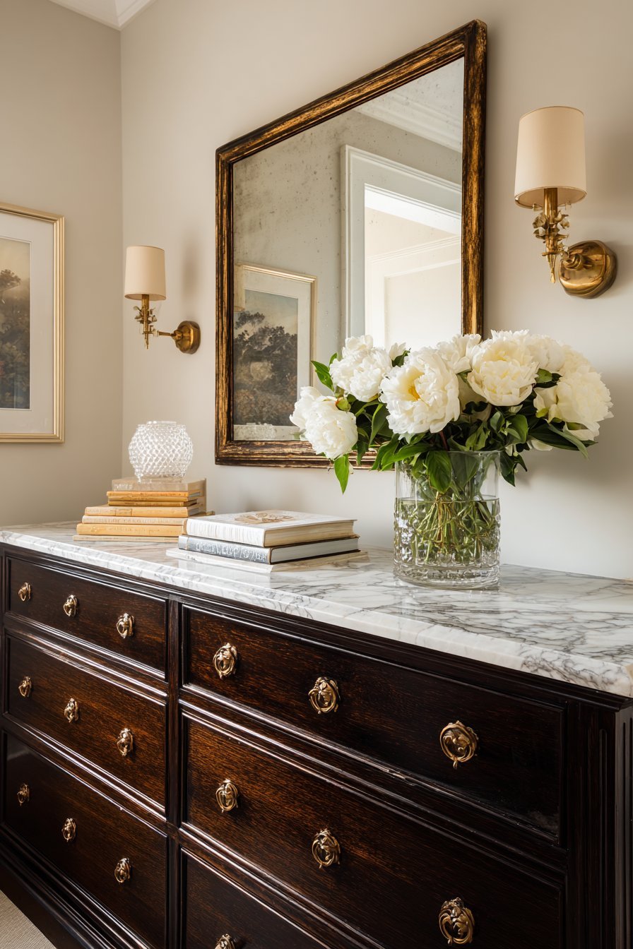 Transitional Antique Brass Mirror