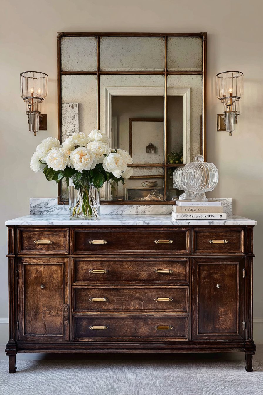 Transitional Antique Brass Mirror