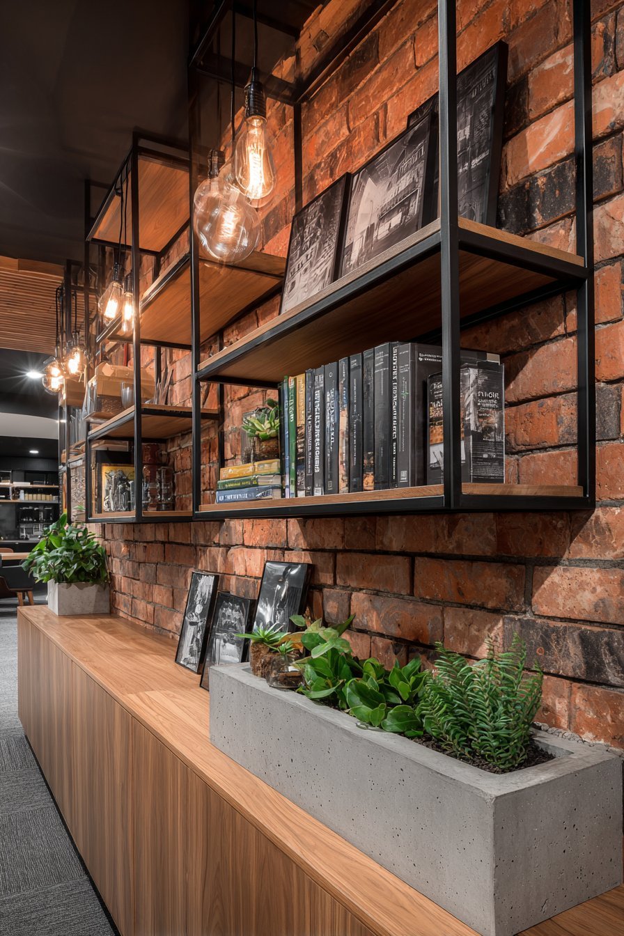 Industrial Loft Exposed Brick and Metal Shelving