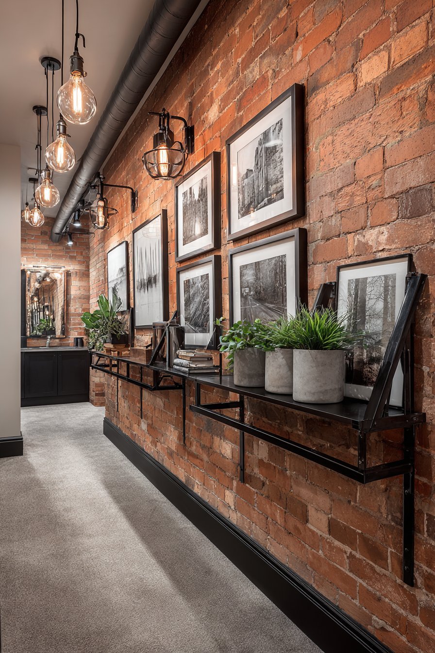 Industrial Loft Exposed Brick and Metal Shelving