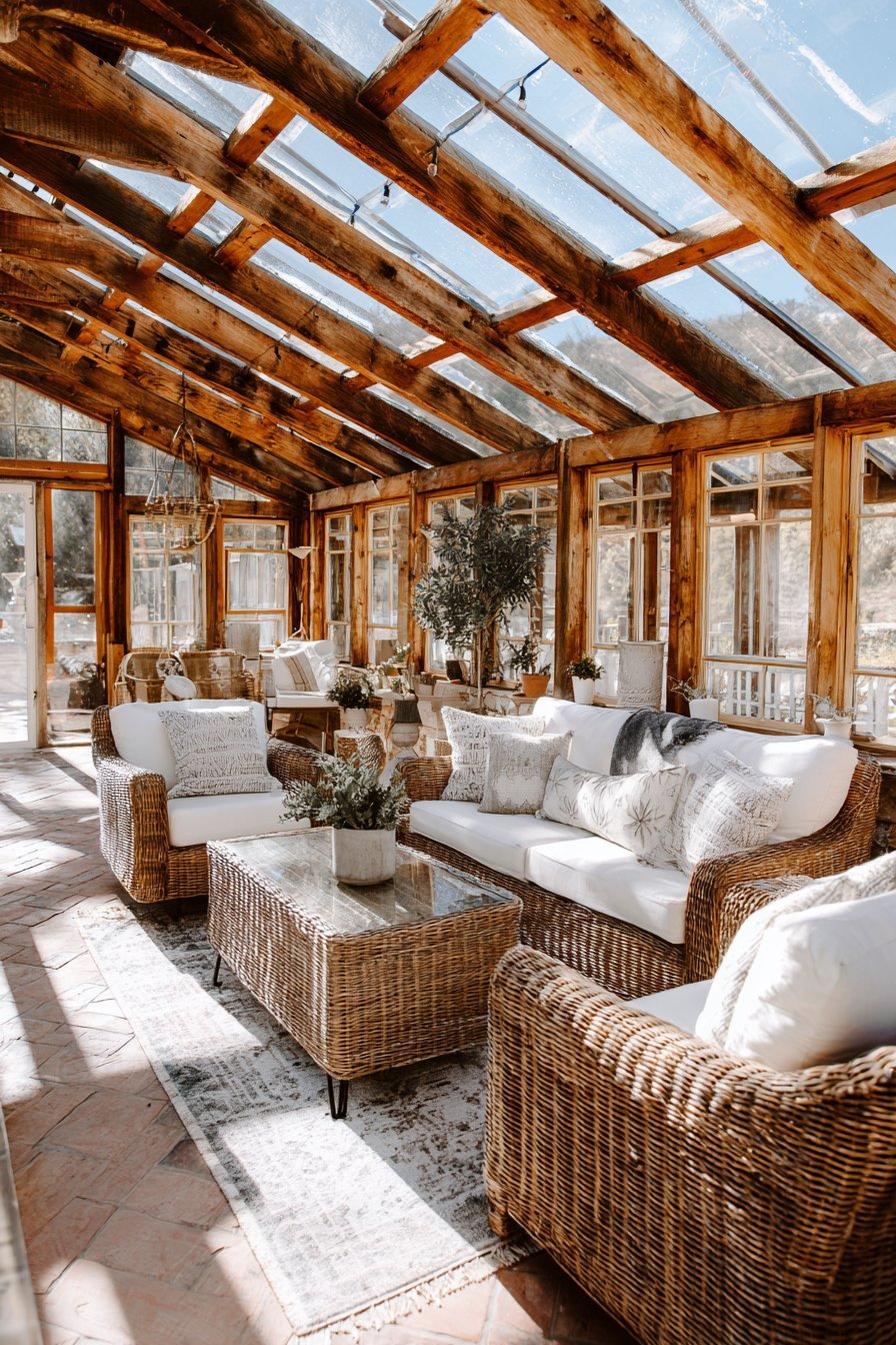 Bright Sunroom with Vintage Wicker