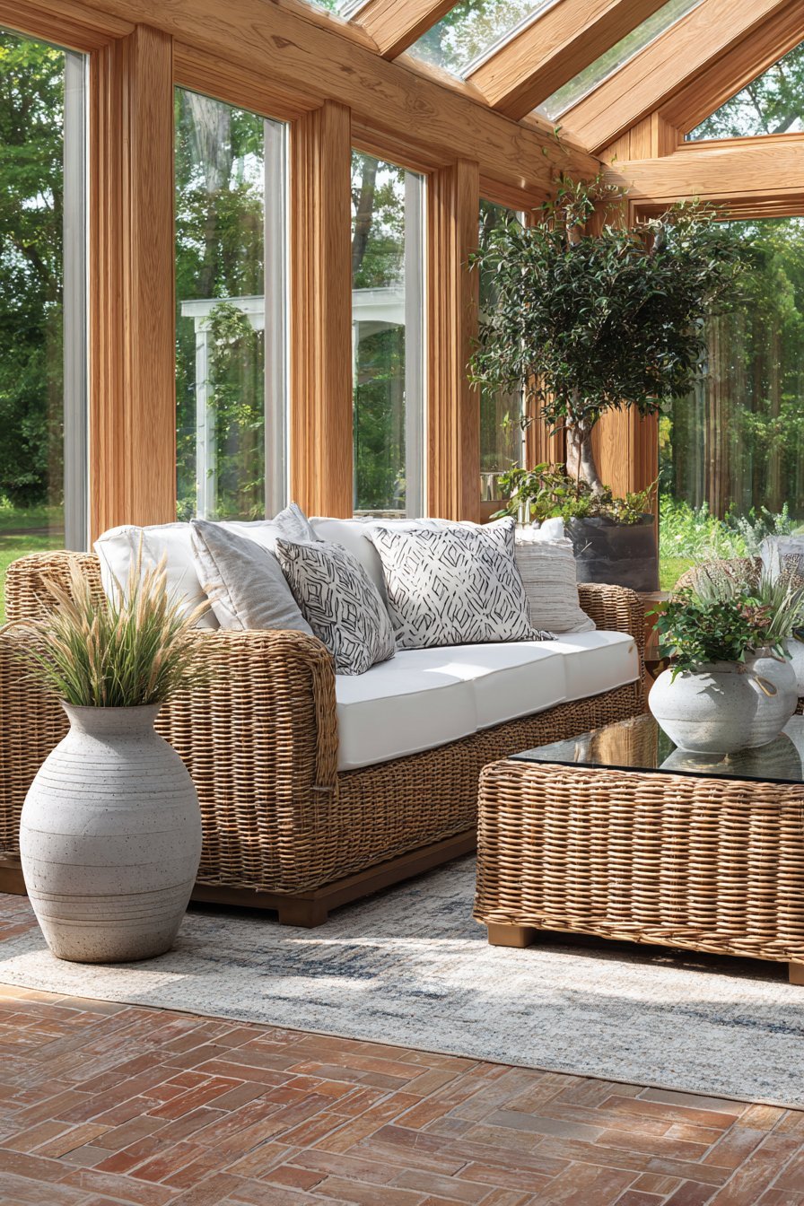 Bright Sunroom with Vintage Wicker