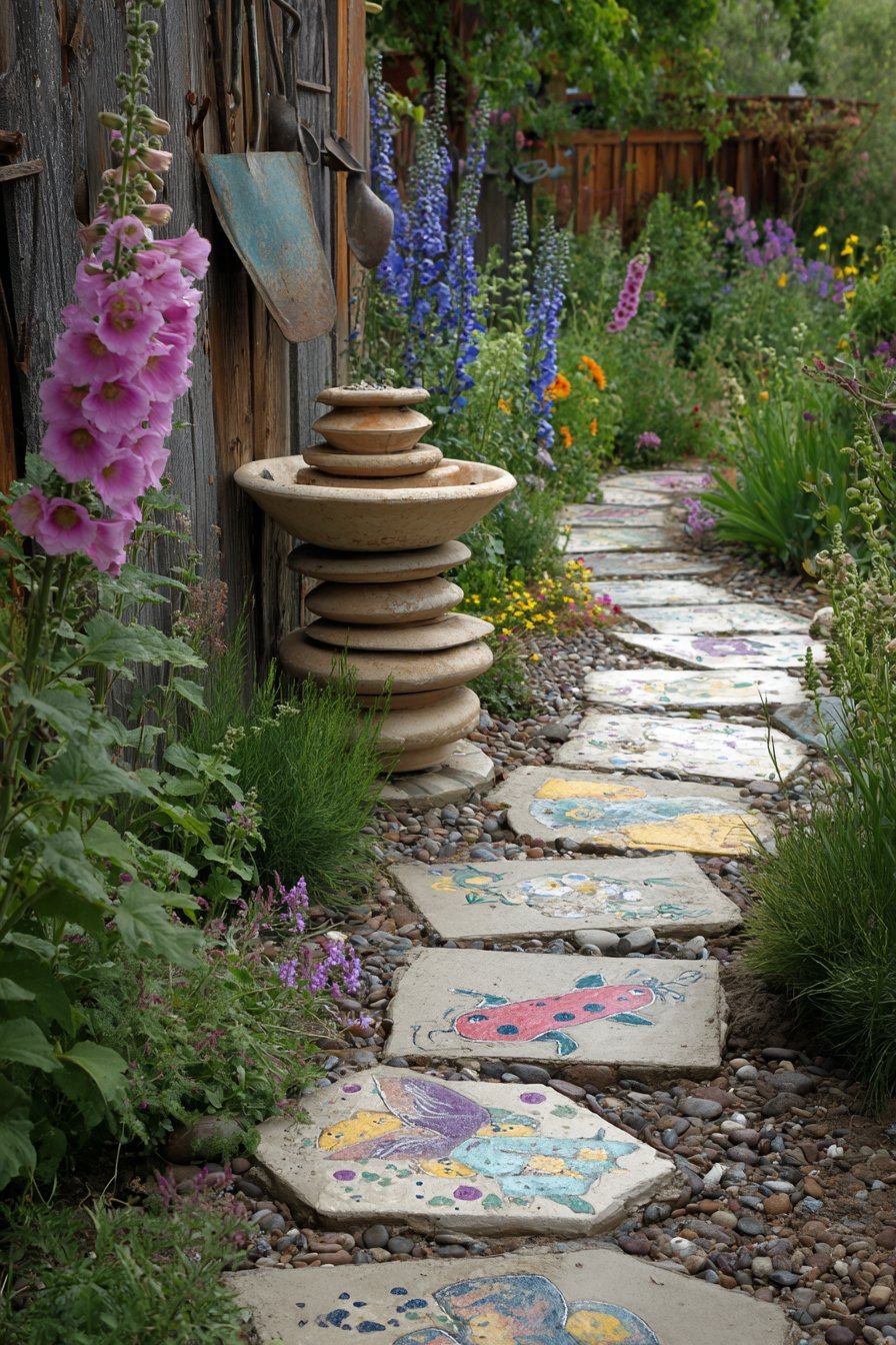 Hand-Painted Stepping Stone Path