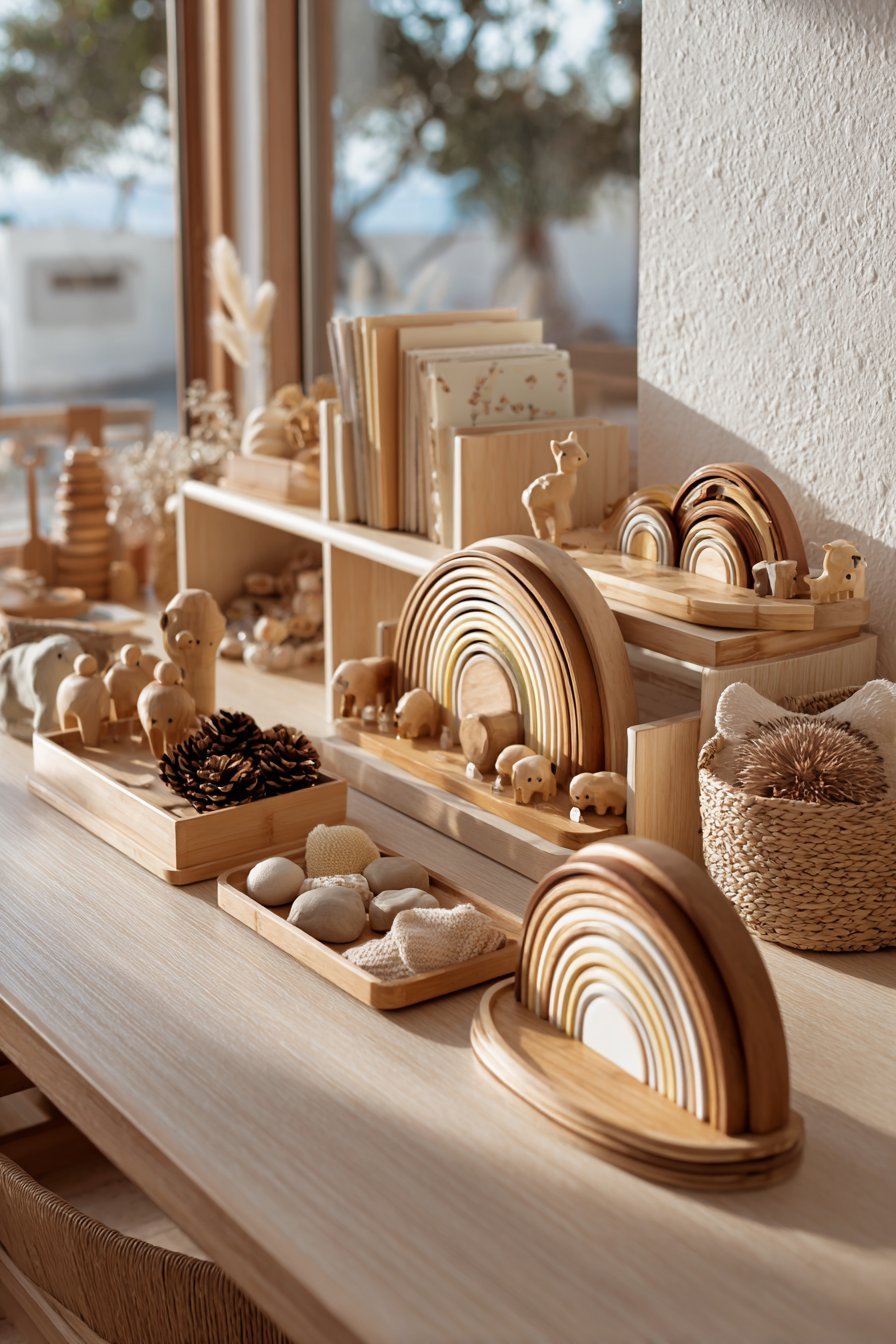 Montessori Low Natural Wood Cube Shelving