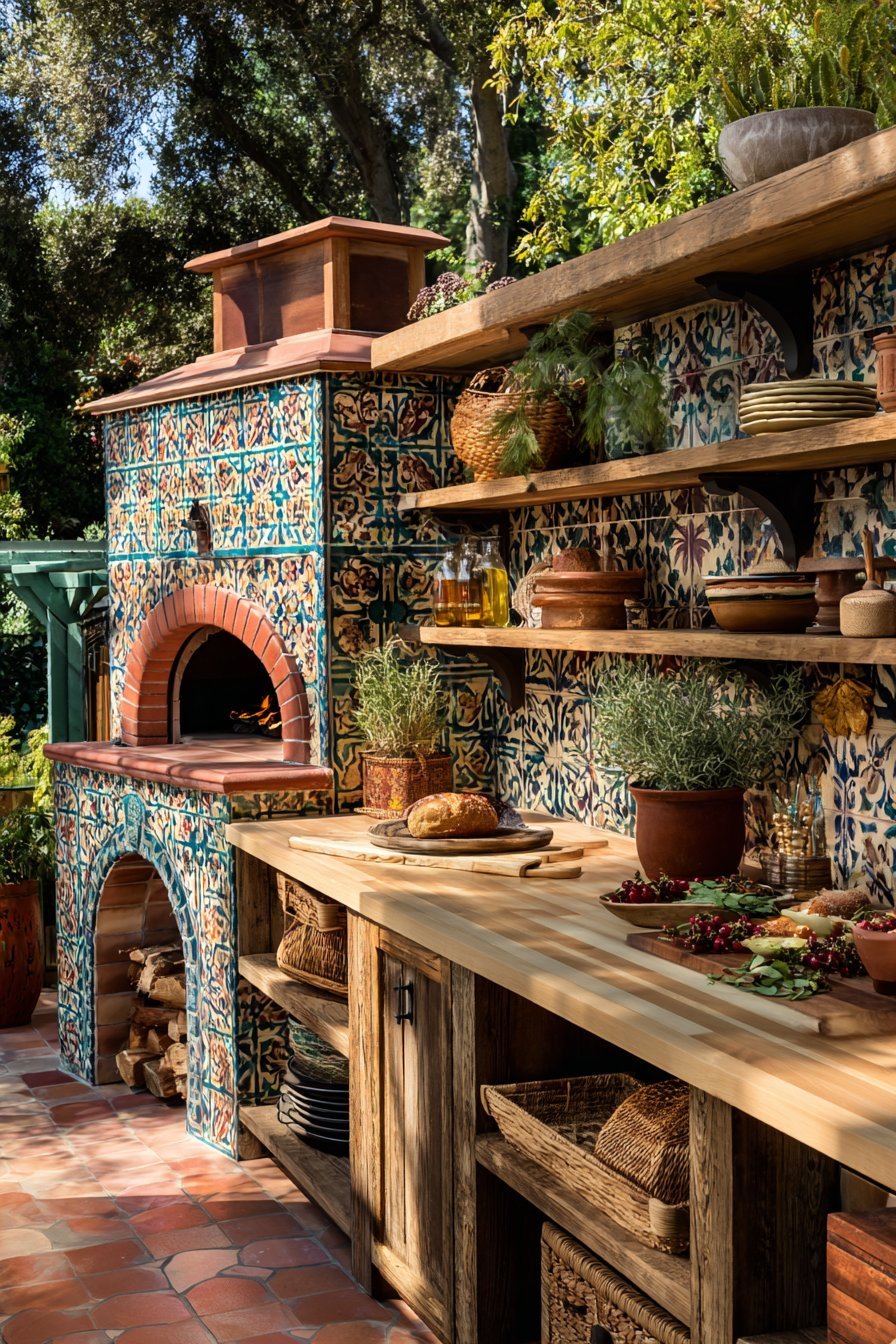 Outdoor Kitchen with Mediterranean Tiles