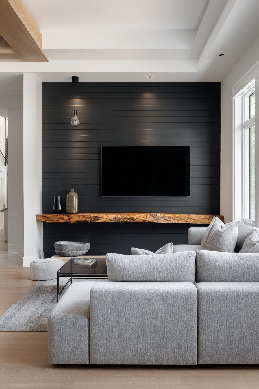 High-Contrast Black Shiplap Feature Wall