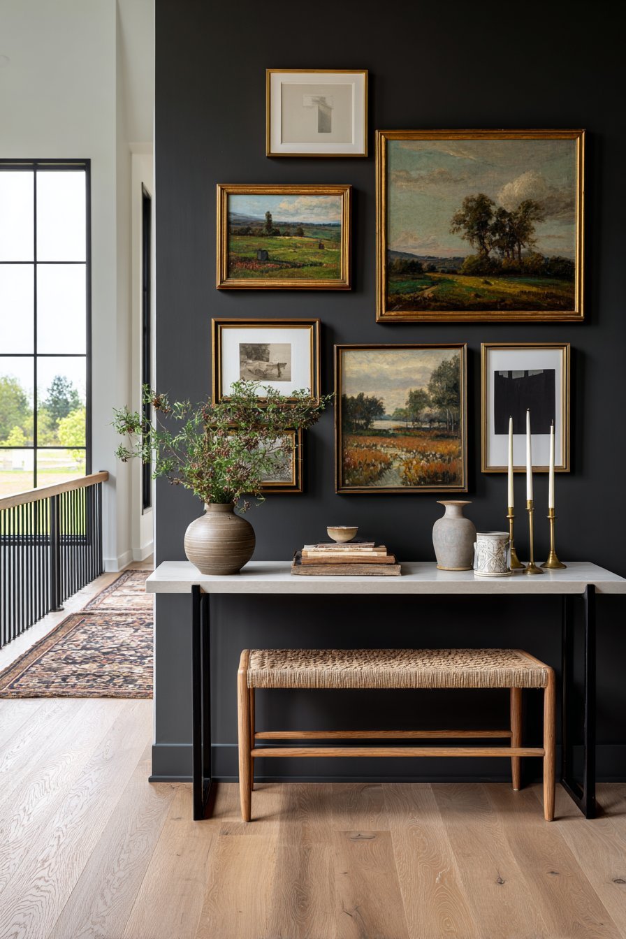 Dramatic Gallery Wall with Mixed Frames