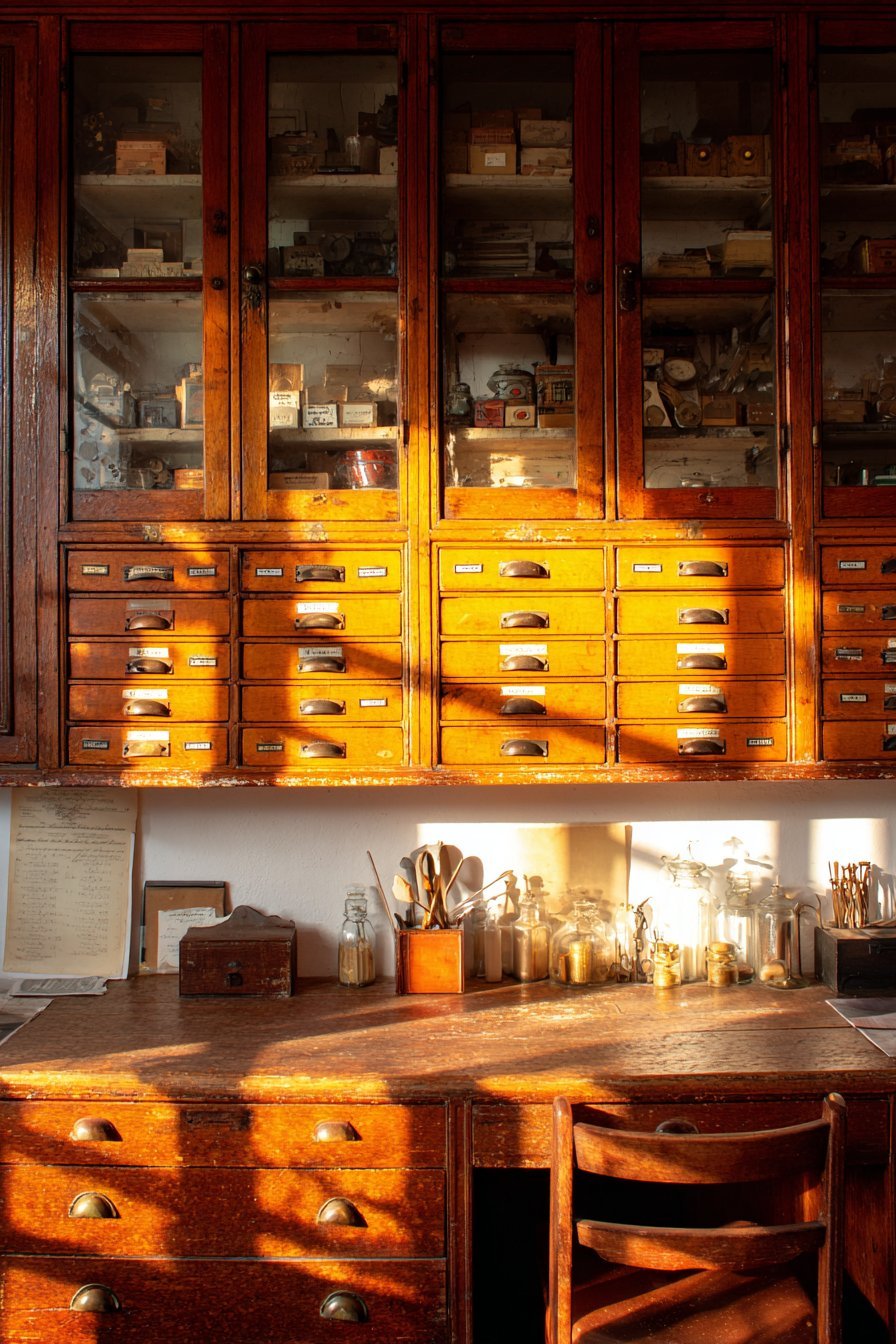 Antique Apothecary Cabinet Display Wall