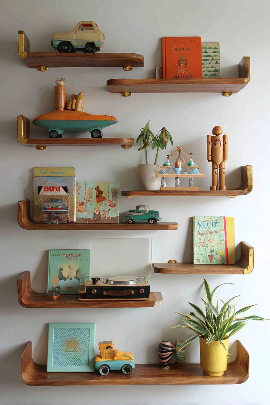 Mid-Century Modern Teak Shelves with Retro Elements