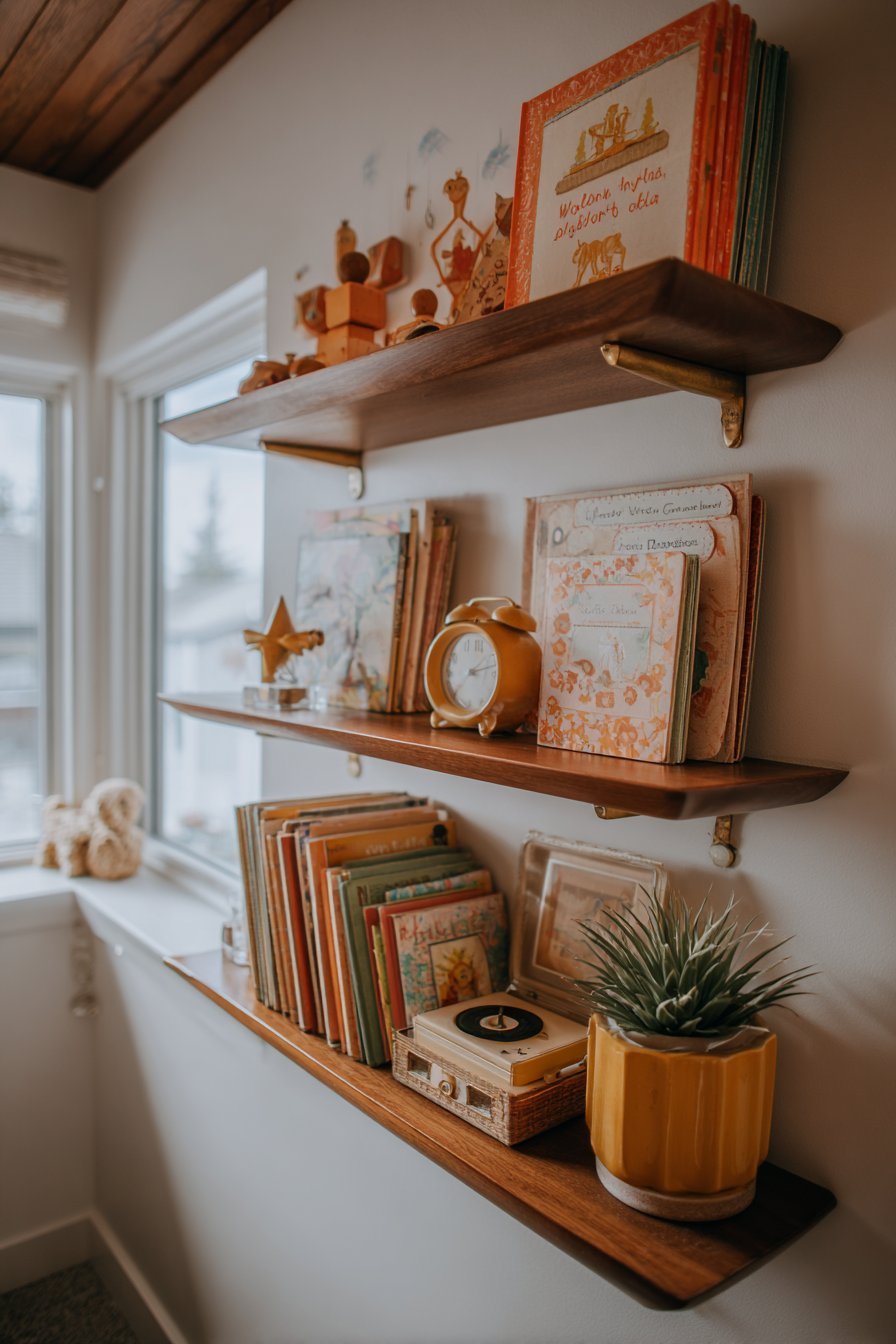 Mid-Century Modern Teak Shelves with Retro Elements
