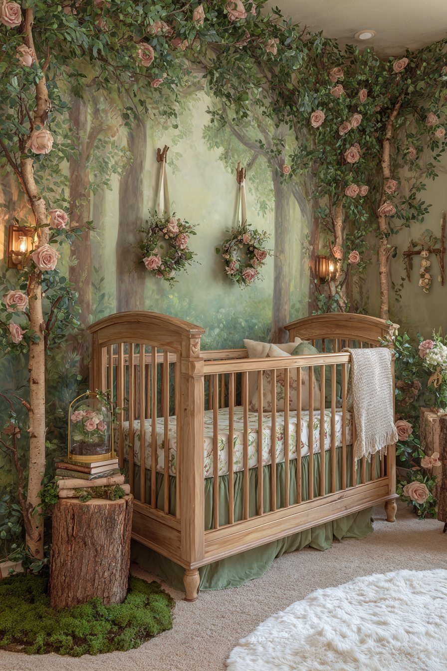 Woodland Flowers with Tree Mural