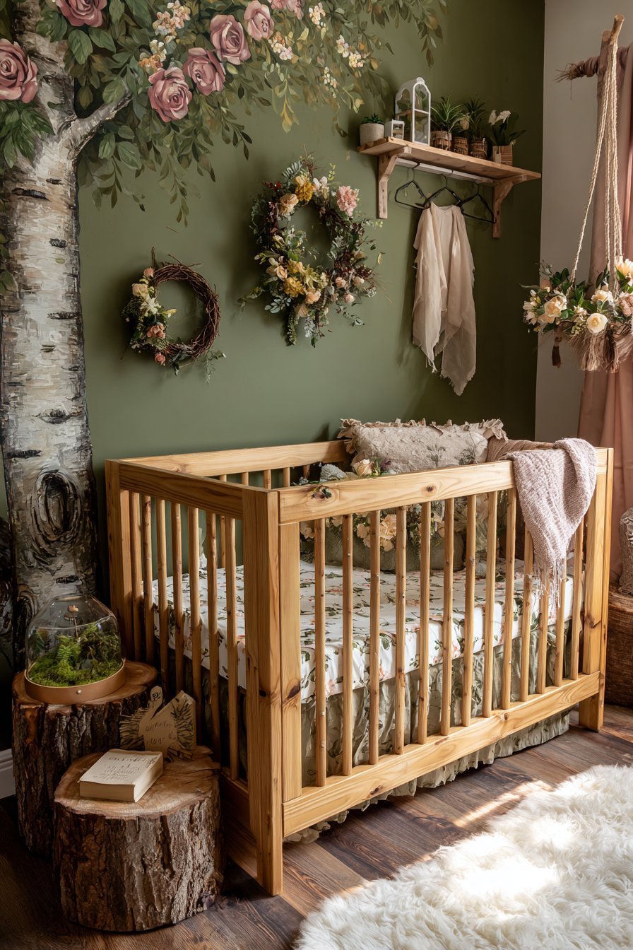 Woodland Flowers with Tree Mural