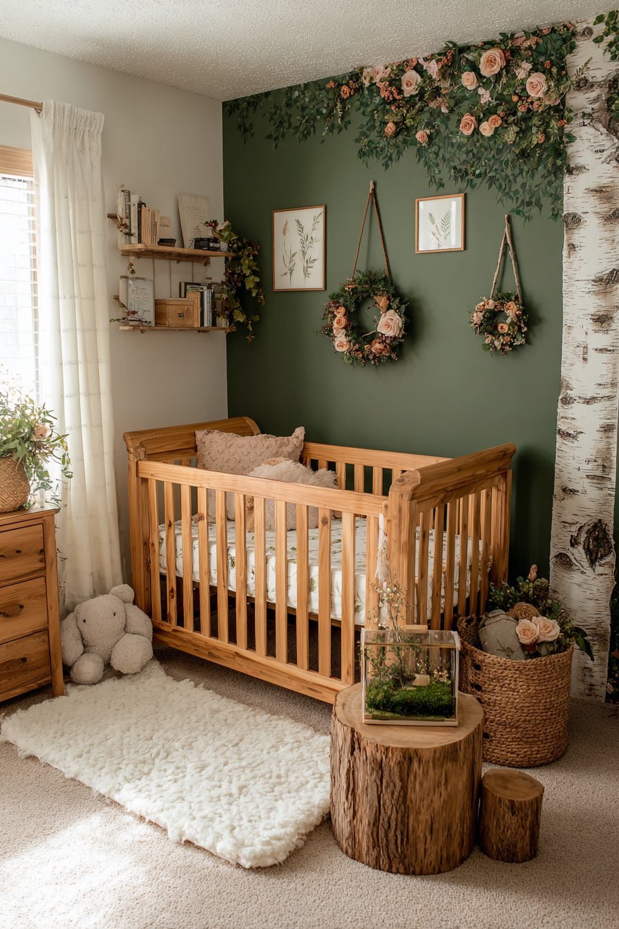 Woodland Flowers with Tree Mural