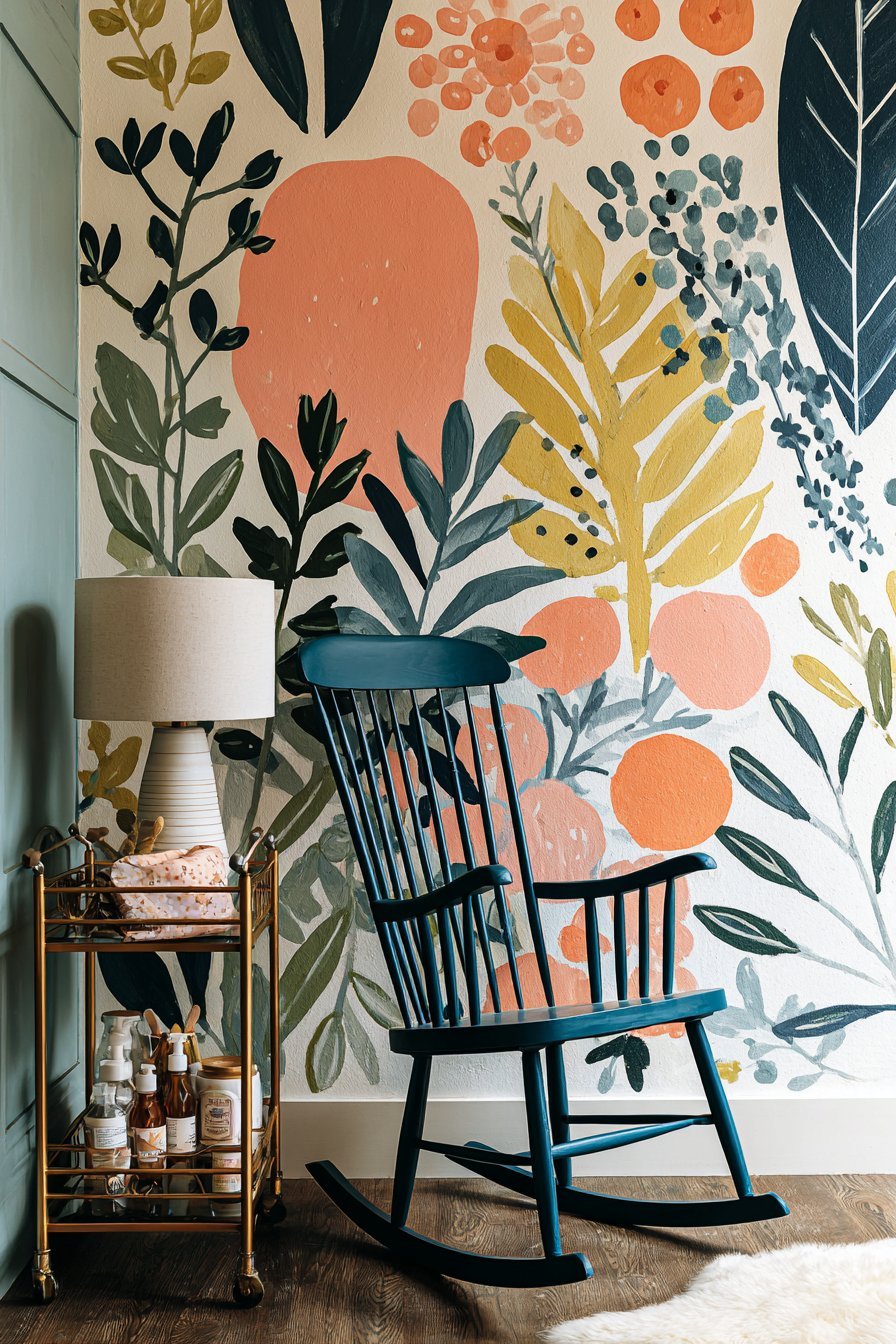 Vintage Rocker on Sheepskin with Feeding Station