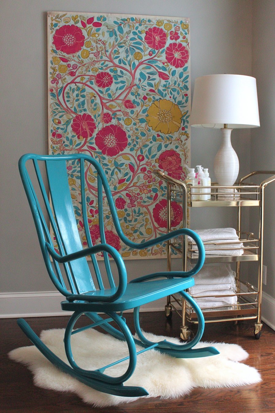 Vintage Rocker on Sheepskin with Feeding Station