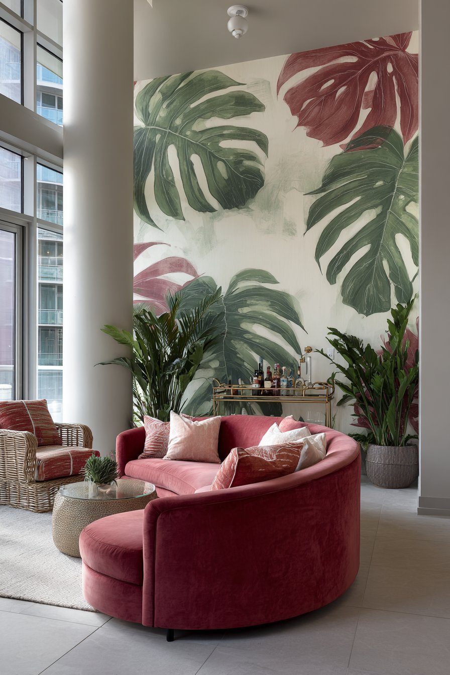 Bold Tropical Leaf Pattern Wallpaper
