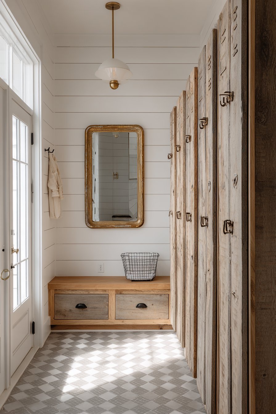 Functional Mudroom with Vintage Lockers