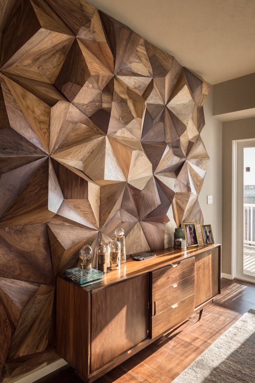 Mid-Century Geometric Wood Sculpture