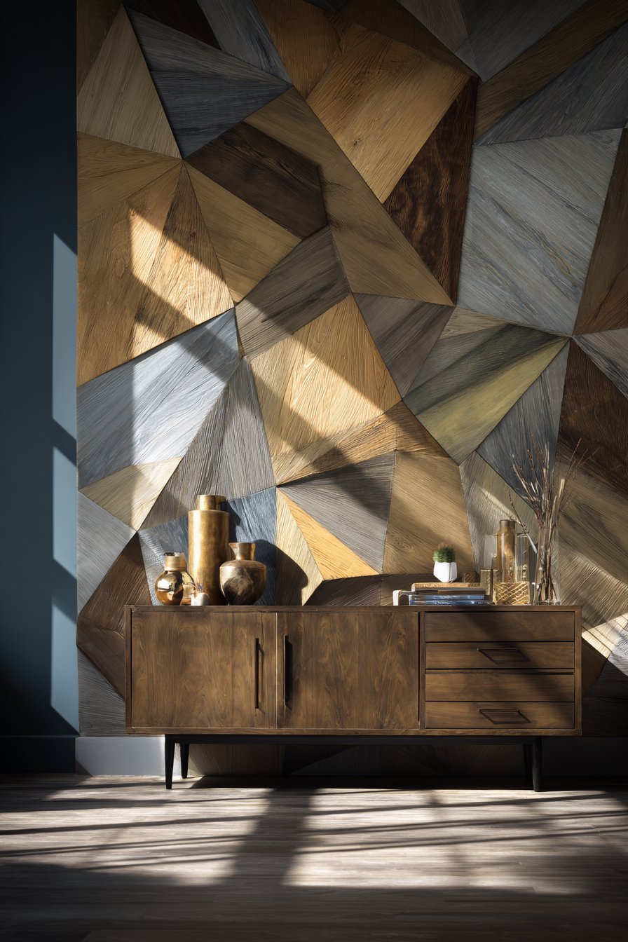 Mid-Century Geometric Wood Sculpture