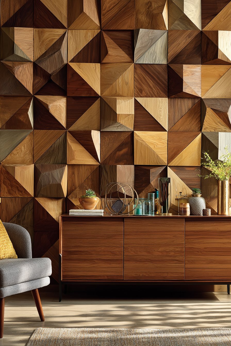 Mid-Century Geometric Wood Sculpture