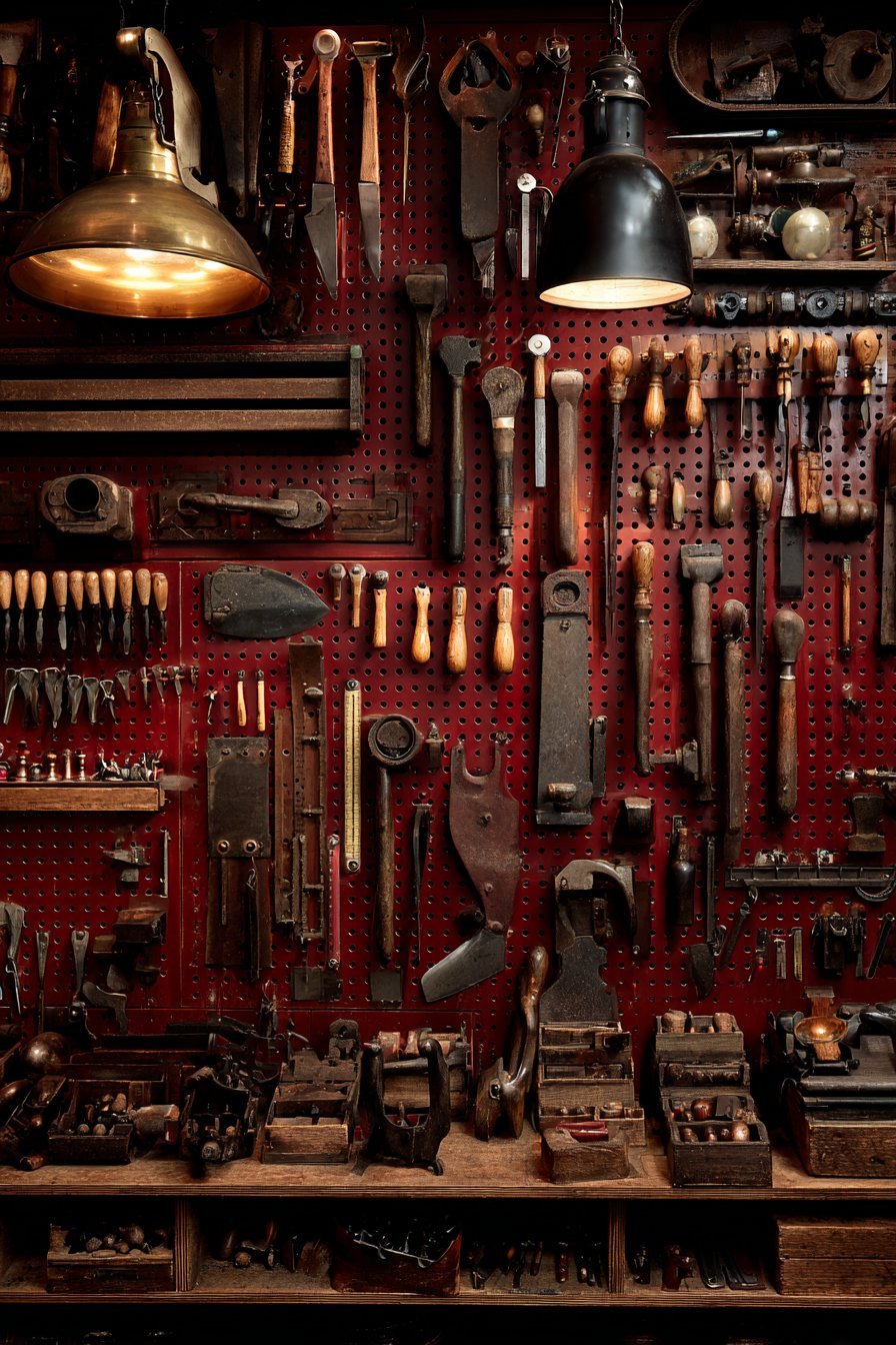 Vintage Tool Pegboard Workshop Display