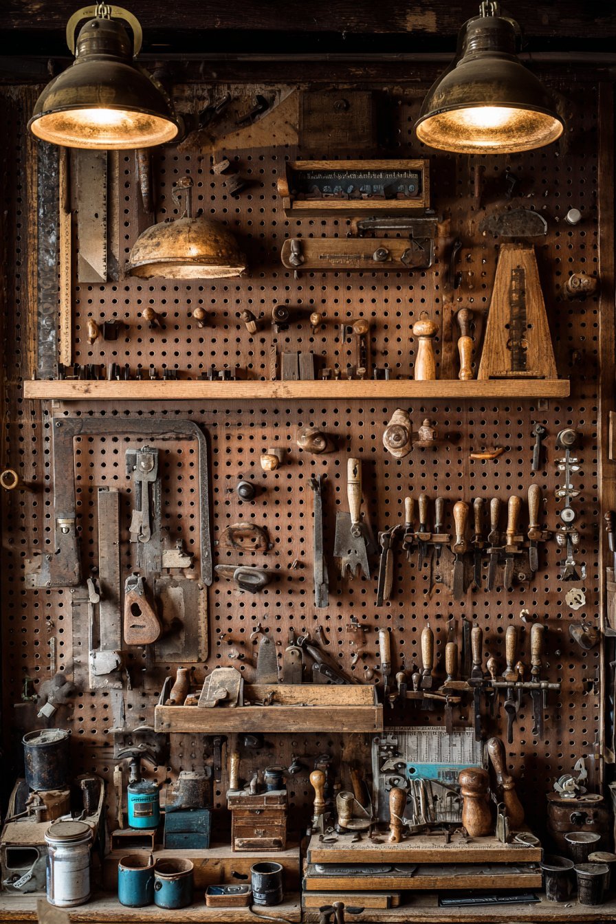 Vintage Tool Pegboard Workshop Display