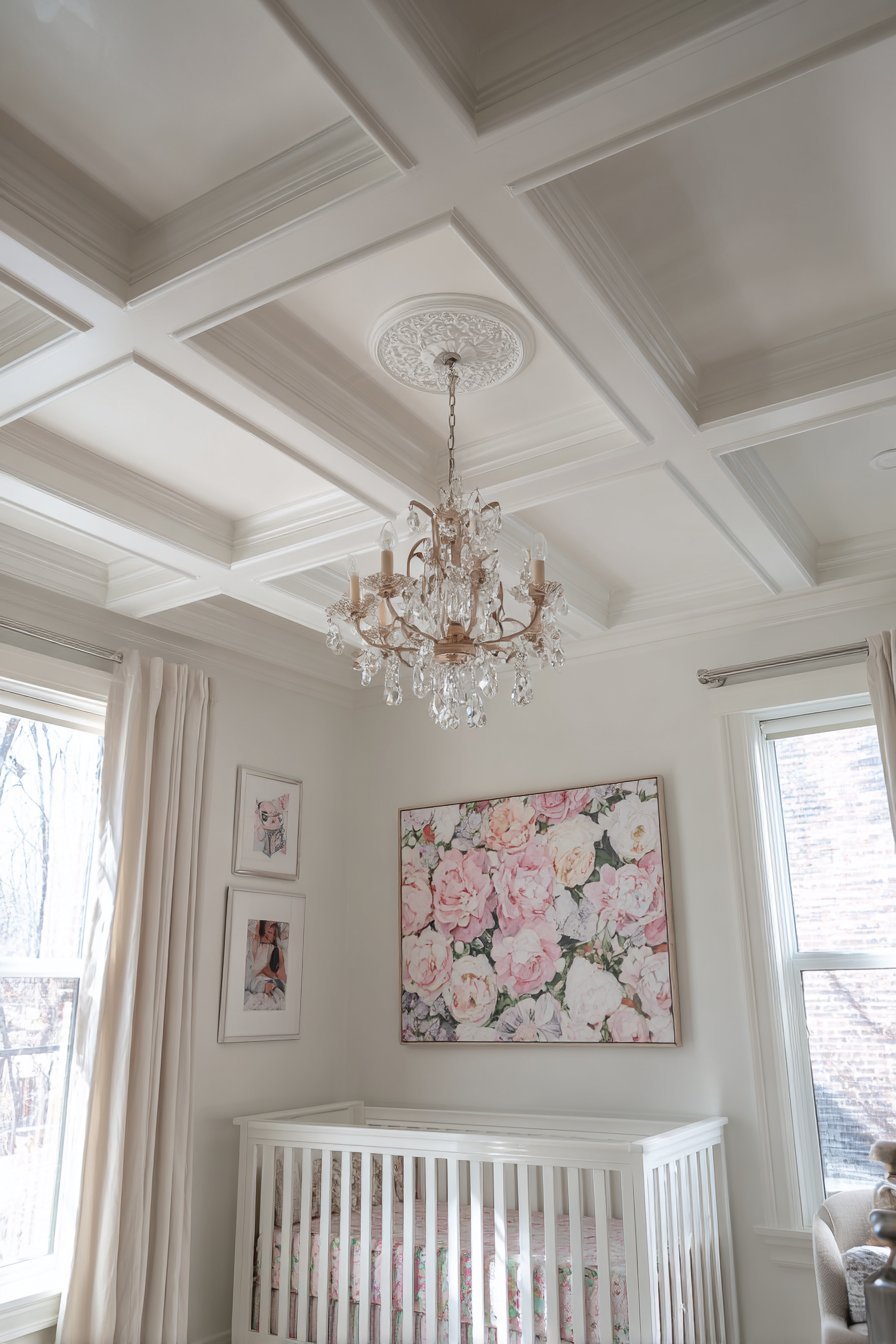 Coffered Ceiling with Crystal Chandelier