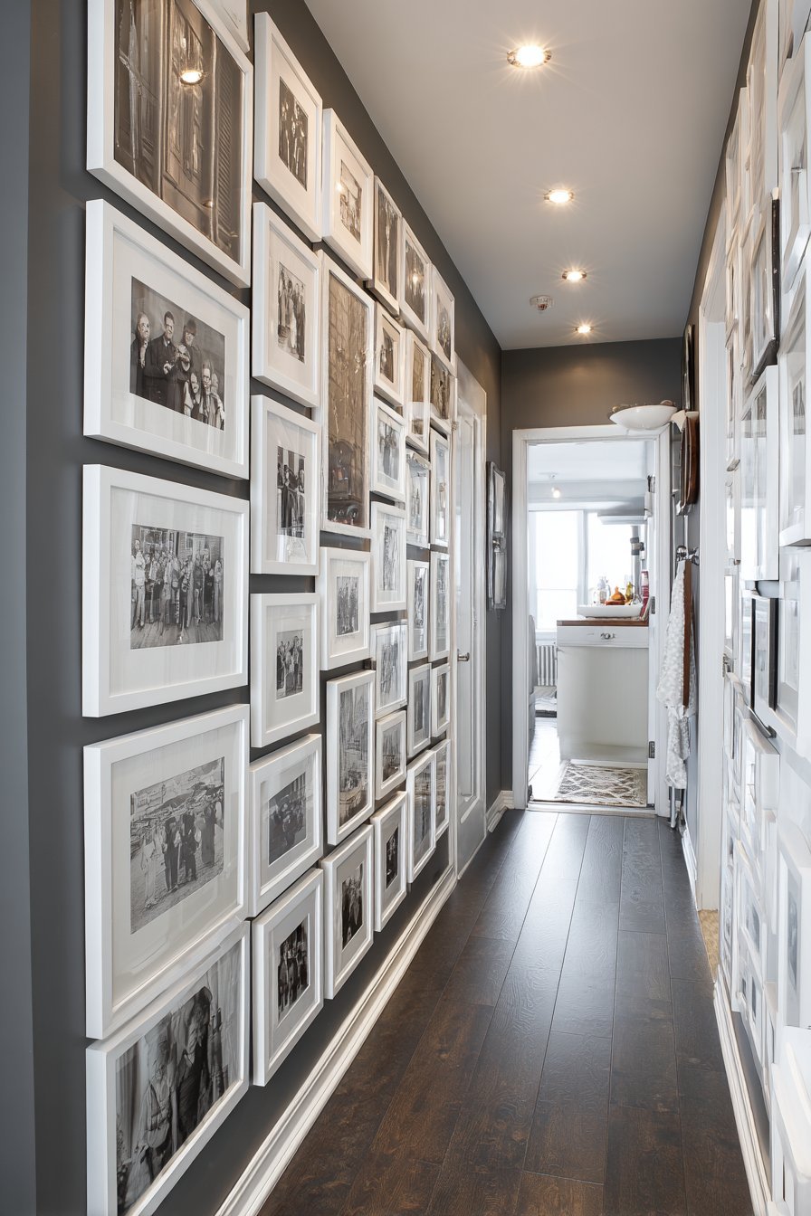 Vertical Column Gallery in Small Apartment Hallway