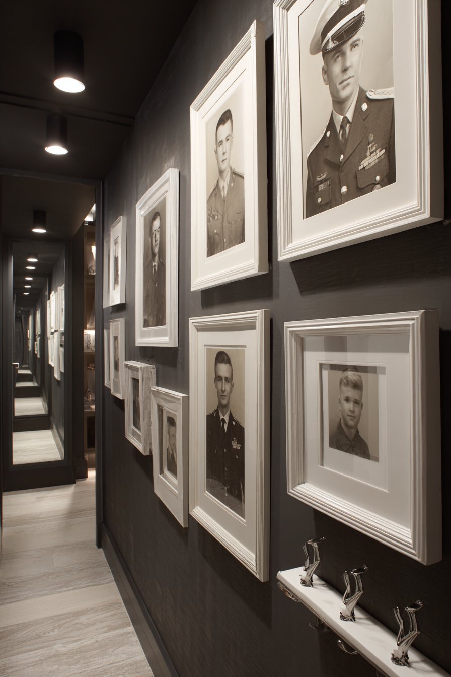 Vertical Column Gallery in Small Apartment Hallway