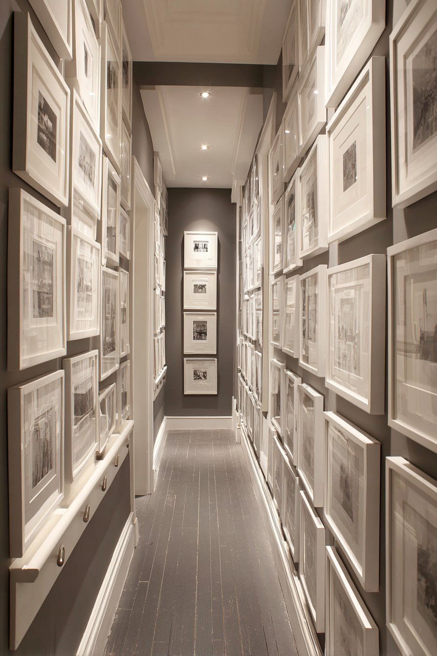 Vertical Column Gallery in Small Apartment Hallway