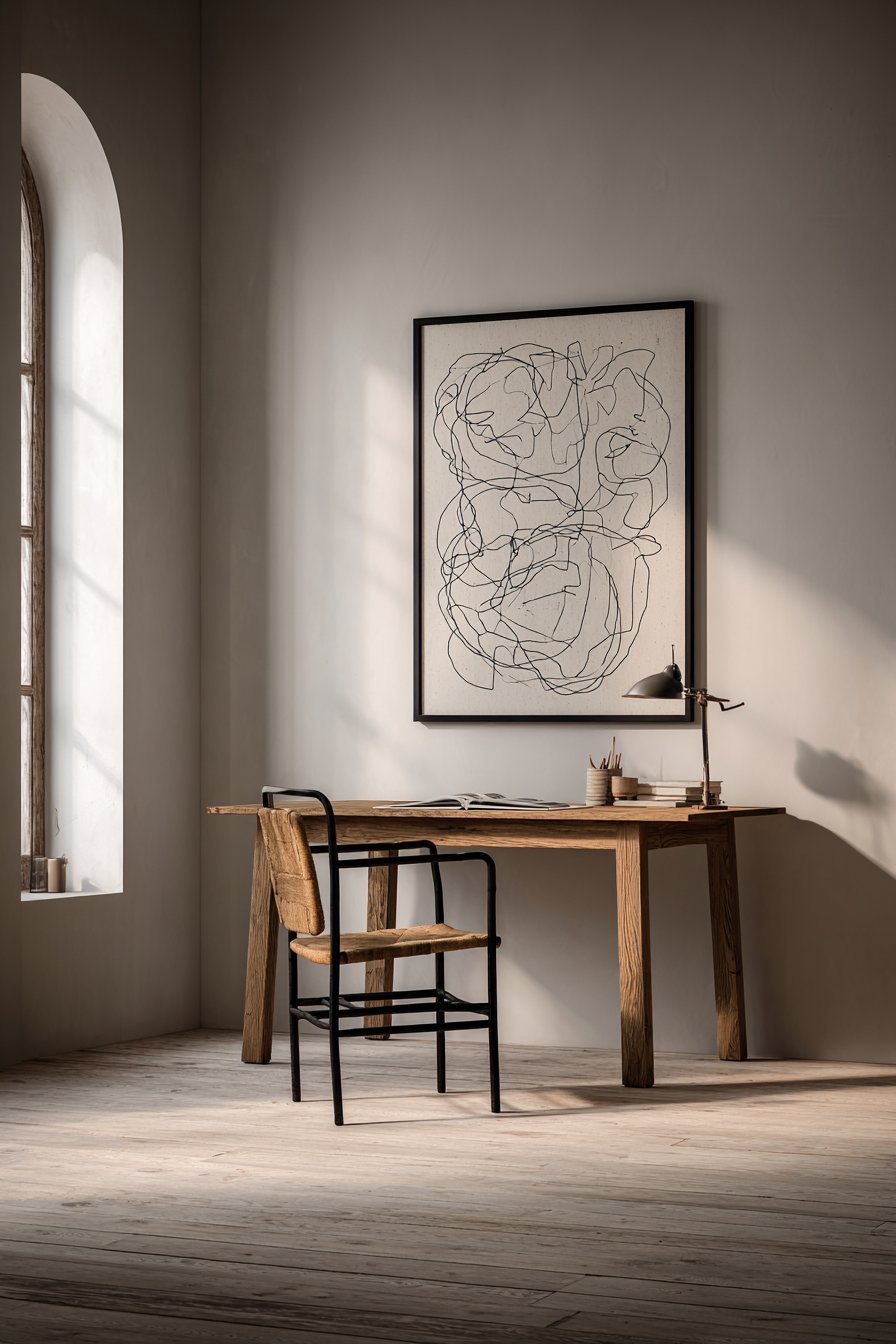 Black Ink Botanical Line Drawing