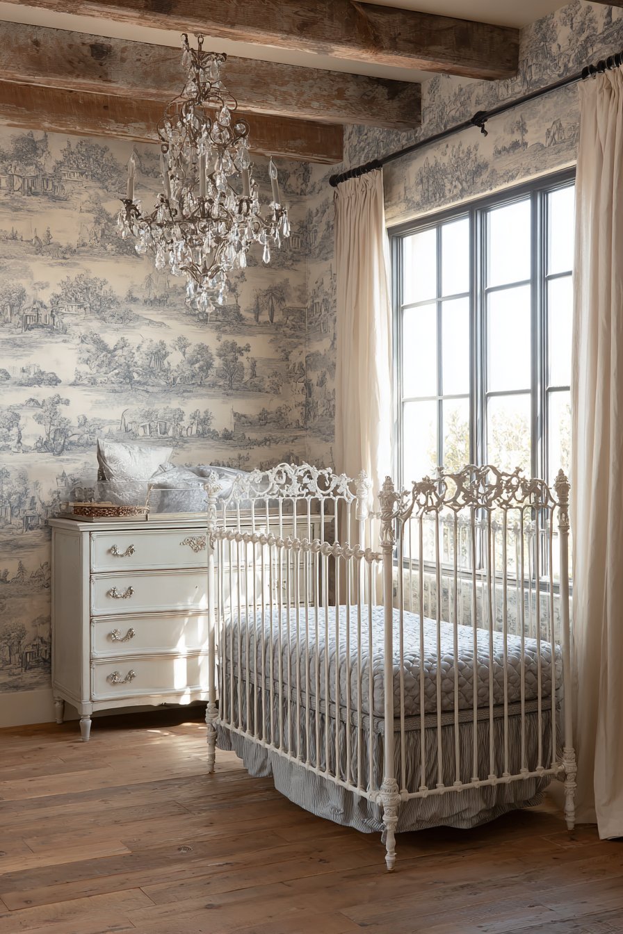 Vintage Grey and Cream Toile Wallpaper