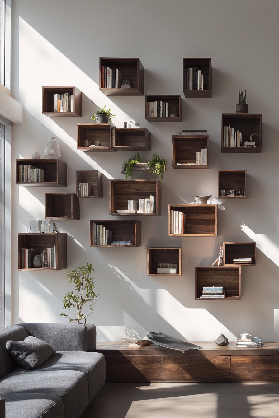 Floating Wooden Box Sculptural Display